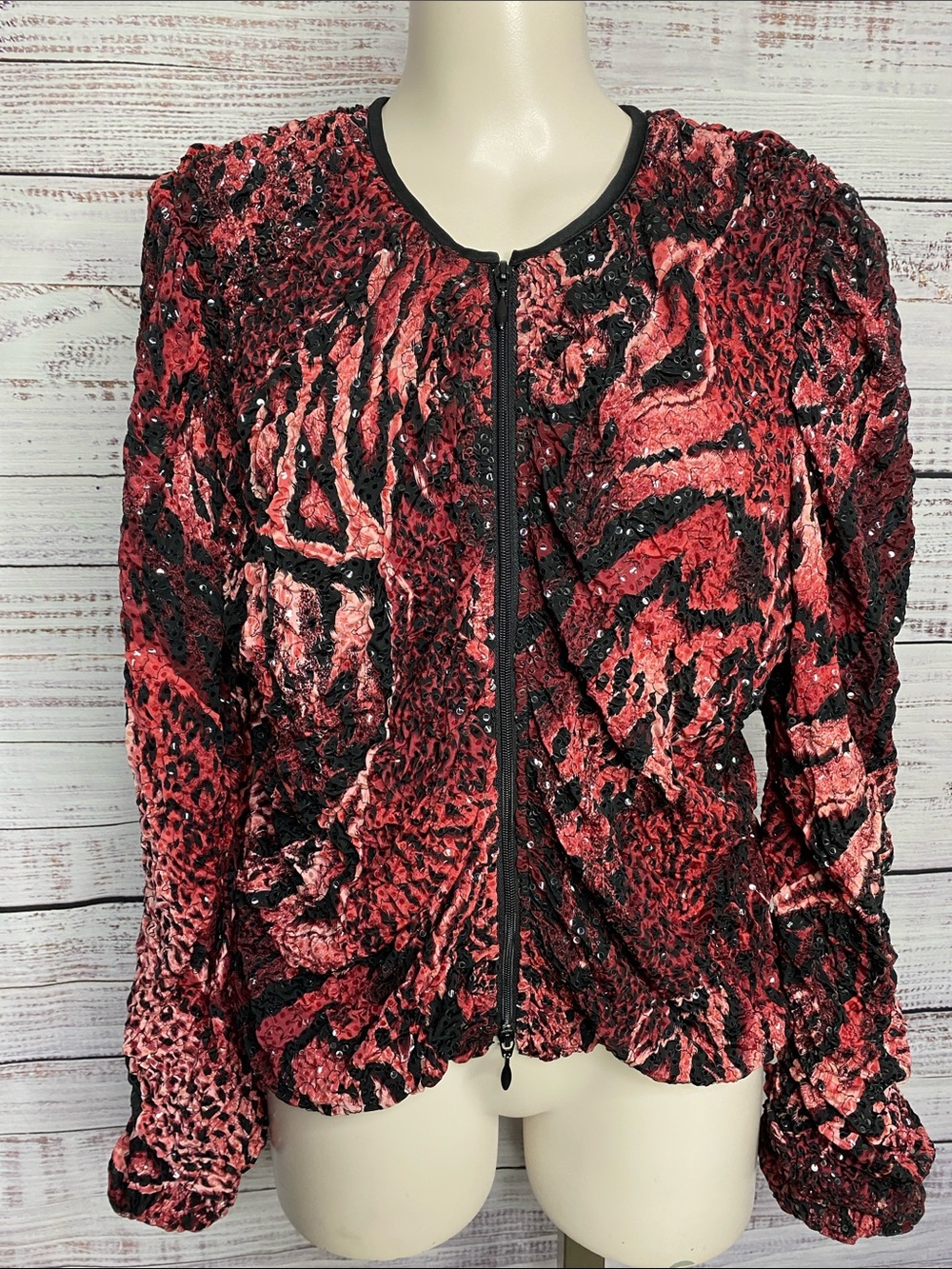 Joseph Ribkoff Red,pink & Black Textured Sequin Jacket - Picture 2 of 5
